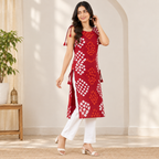 Red Bandhani Sleeveless Kurti