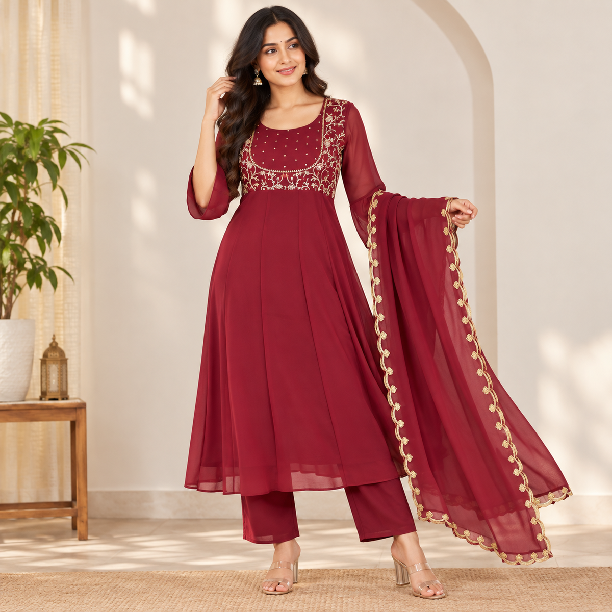 Crimson Noor Anarkali Set