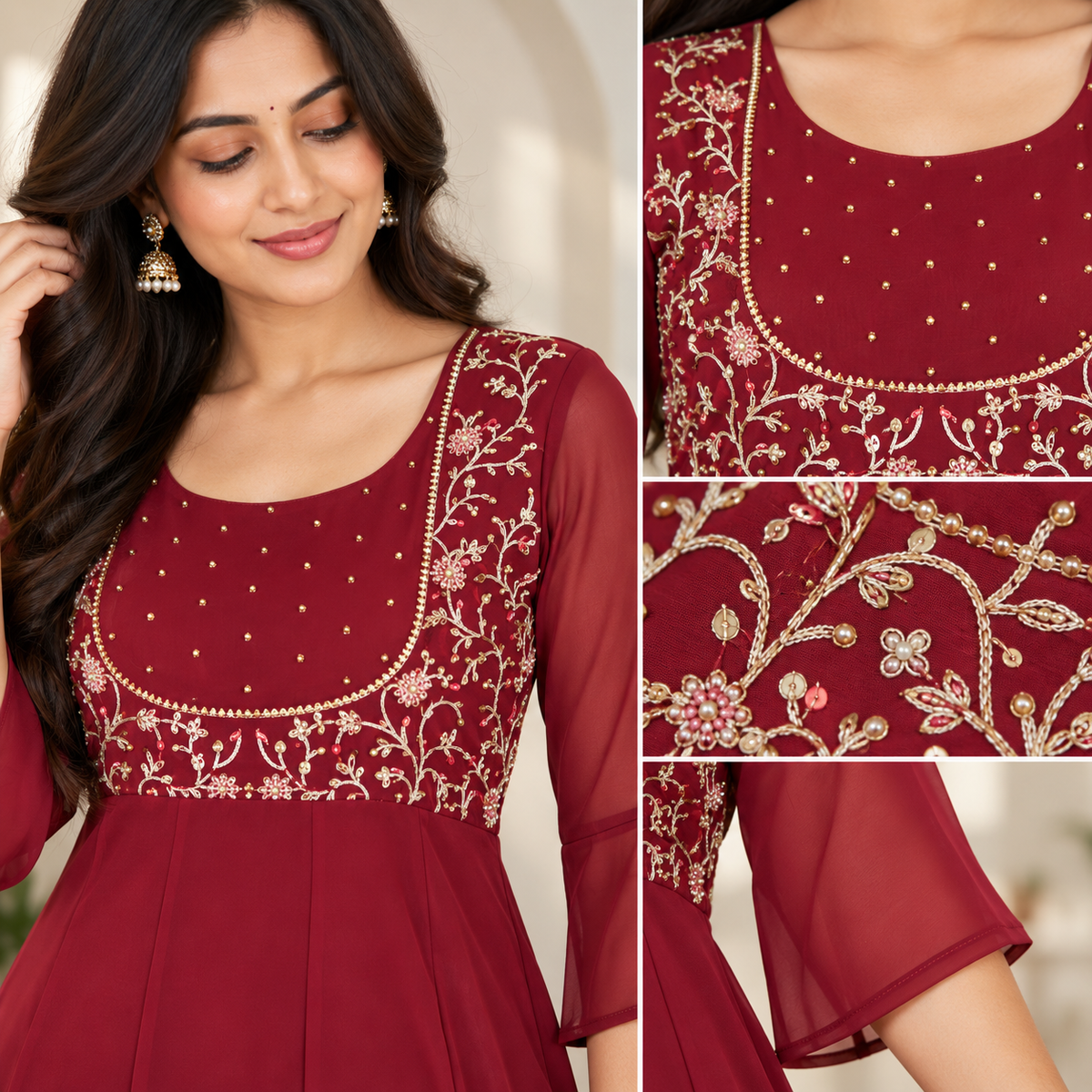 Crimson Noor Anarkali Set