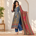 Blue Paisley Printed Kurti Set