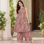 Pink Floral Sleeveless Co-ord