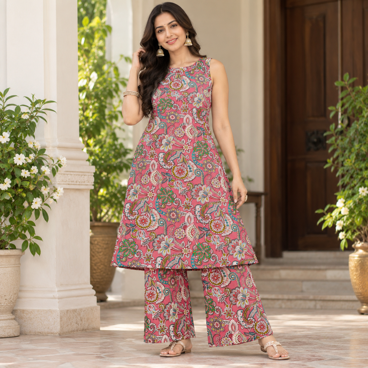 Pink Floral Sleeveless Co-ord