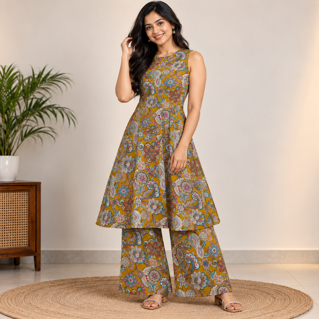 Floral Mustard Sleeveless Co-ord