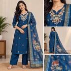 Royal Blue Floral Kurti Set