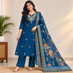 Royal Blue Floral Kurti Set