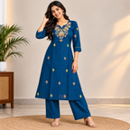 Royal Blue Floral Kurti Set
