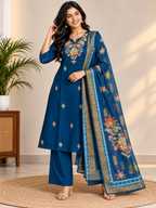 Royal Blue Floral Kurti Set