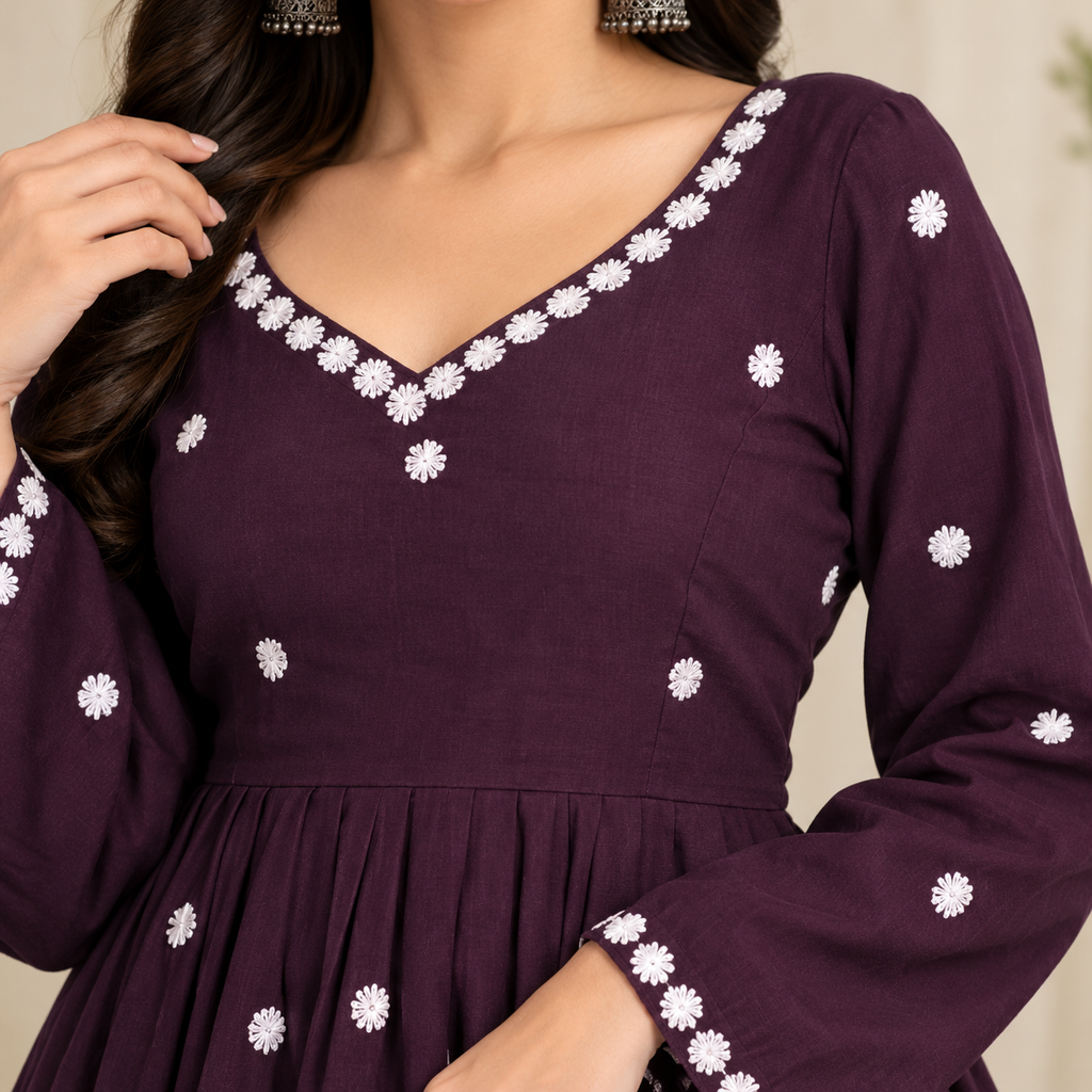 Plum Purple Polka Flared Anarkali