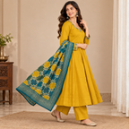 Mustard Green Festive Anarkali Set