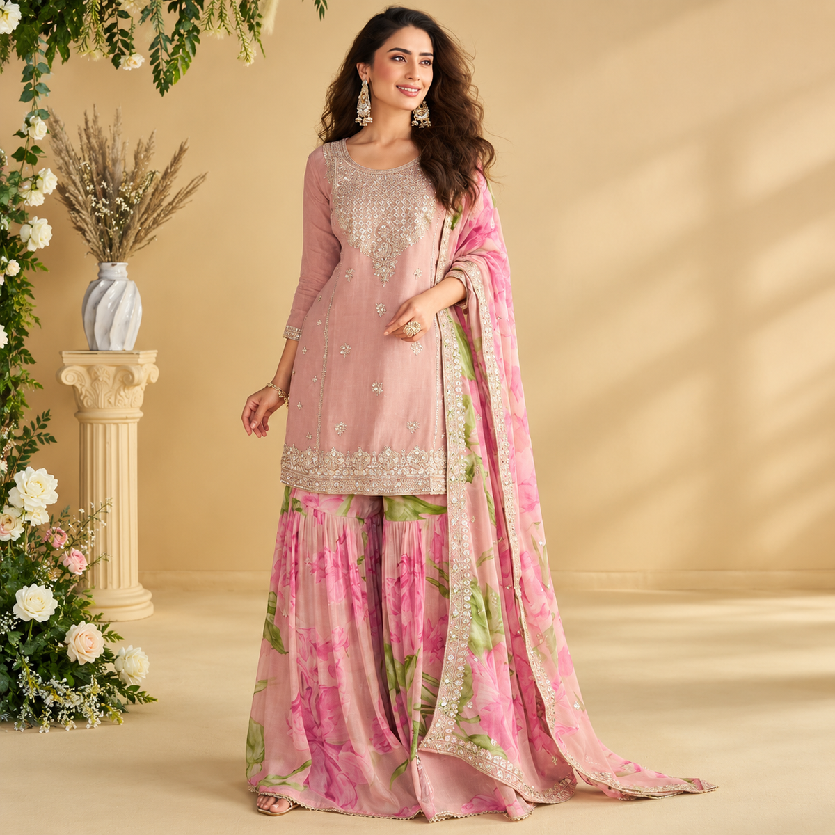 Floral Blush Pink Sharara Set