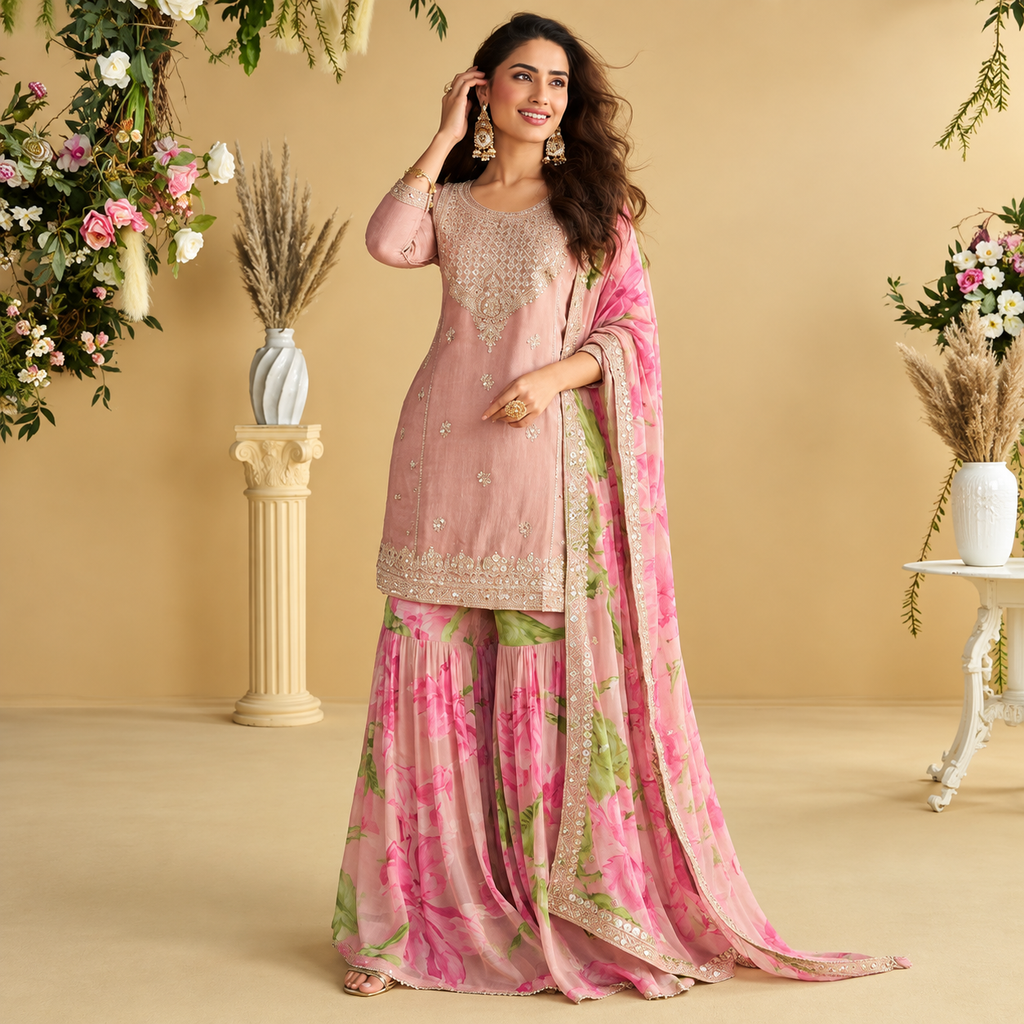 Floral Blush Pink Sharara Set