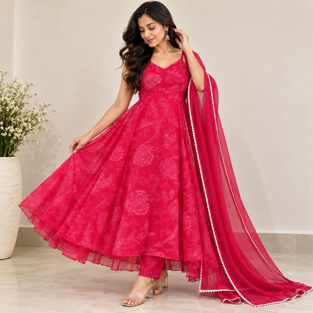 Printed Anarkali Suit Set with Dupatta