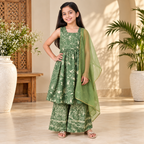 Green Floral Anarkali Set