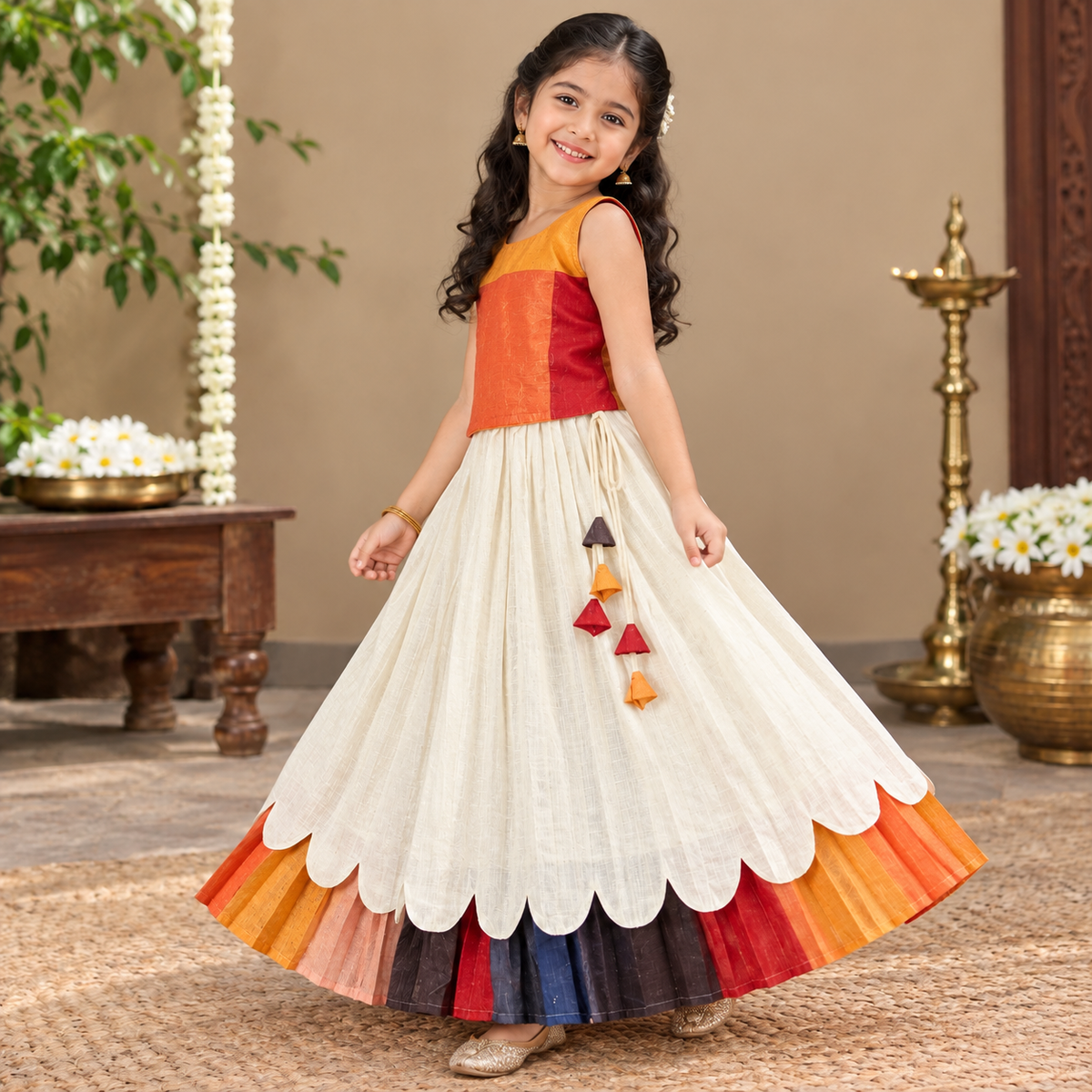 Madras Checks Girls Skirt Set