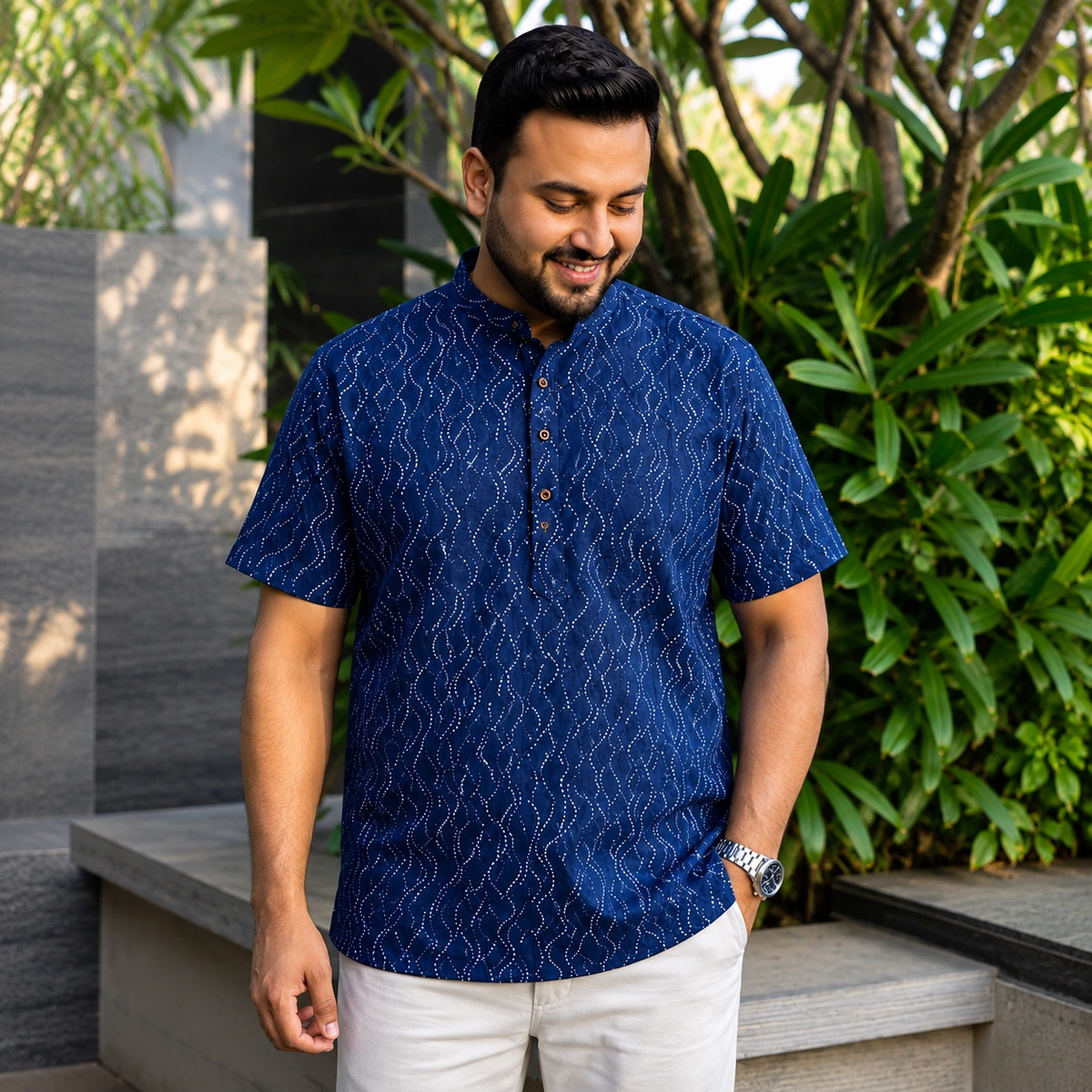 Printed Blue Short Kurta