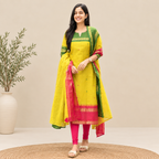 Traditional Yellow Cotton Ethnic Kurti Set