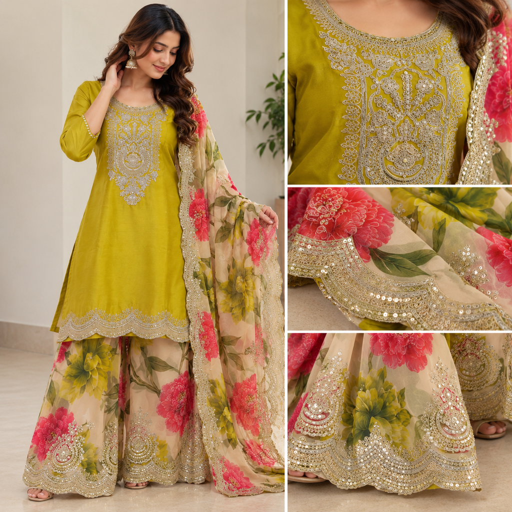 Lime Green Floral Palazzo Set