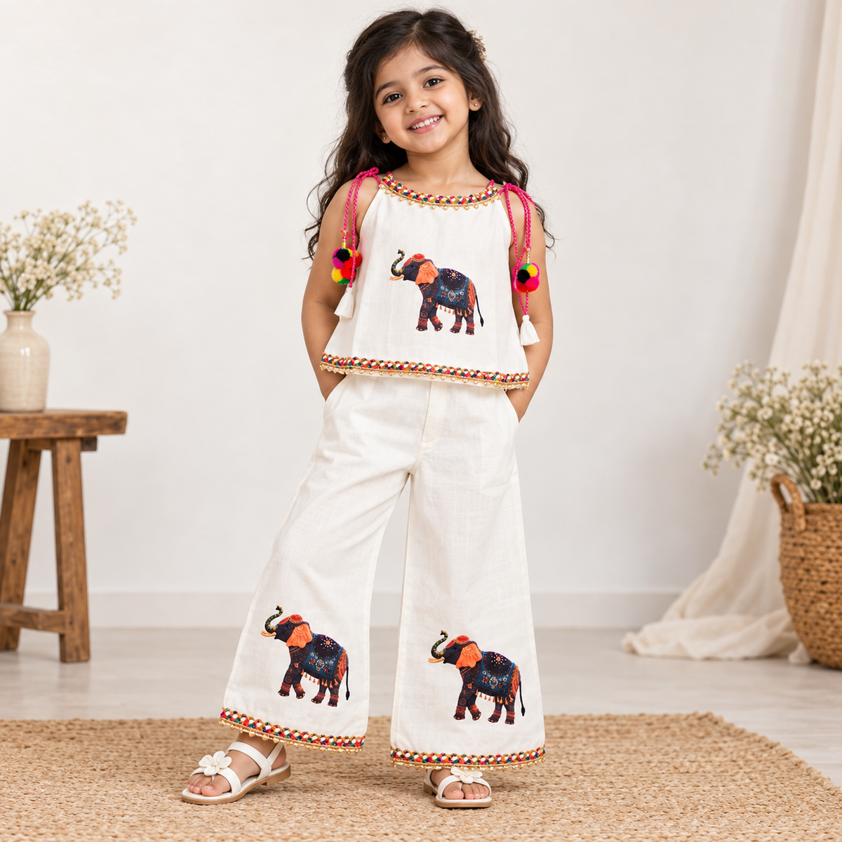 Kids White Ethnic Co-ord Set