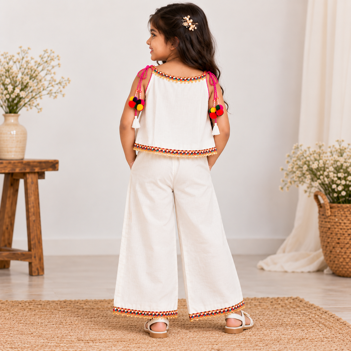 Kids White Ethnic Co-ord Set