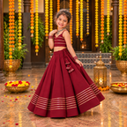 Kids Maroon Silk Lehanga crop top Set