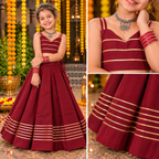 Kids Maroon Silk Lehanga crop top Set