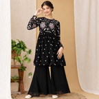 Kids Floral Embroidered Black Sharara Set