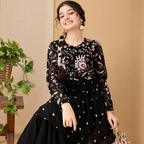 Kids Floral Embroidered Black Sharara Set