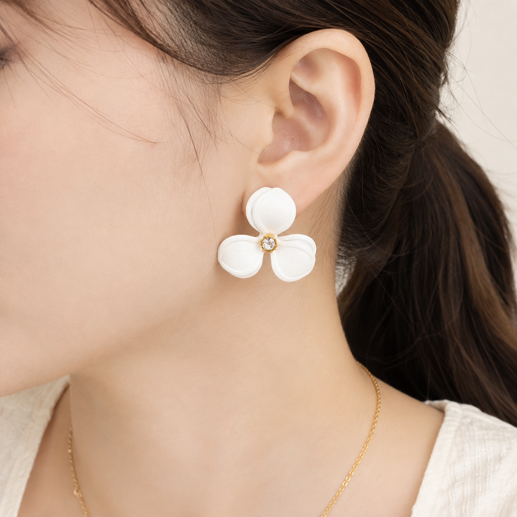 White Flower Earrings