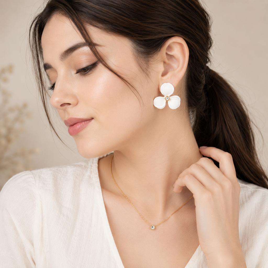 White Flower Earrings