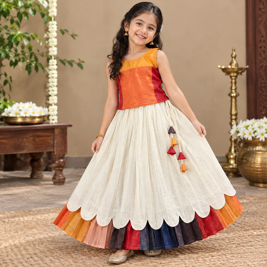 Madras Checks Girls Skirt Set