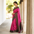 Contrast Border Magenta Lichi Silk Saree