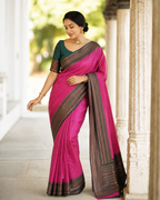 Contrast Border Magenta Lichi Silk Saree