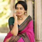 Contrast Border Magenta Lichi Silk Saree