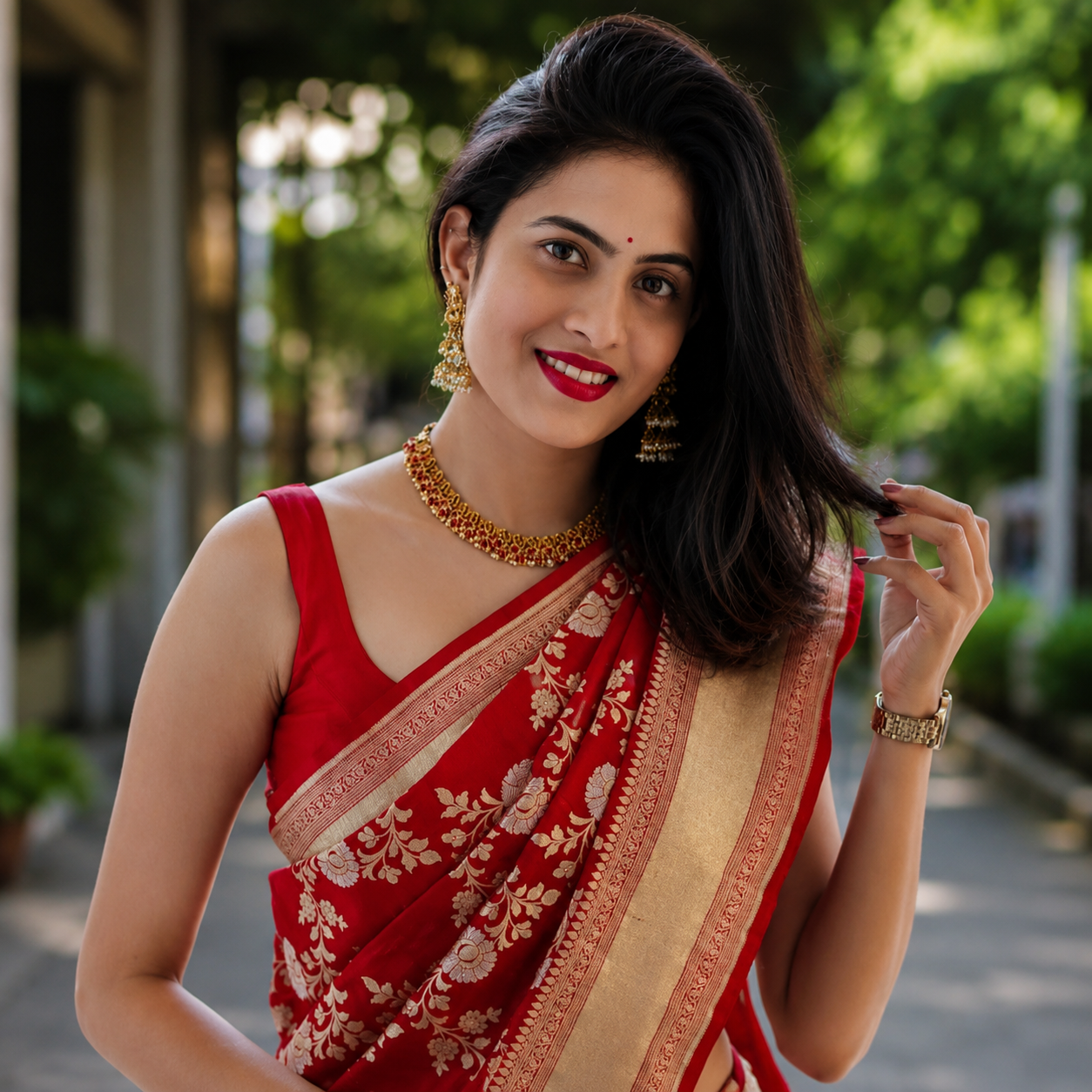 Red Soft Lichi Silk Printed Saree