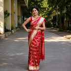 Red Soft Lichi Silk Printed Saree