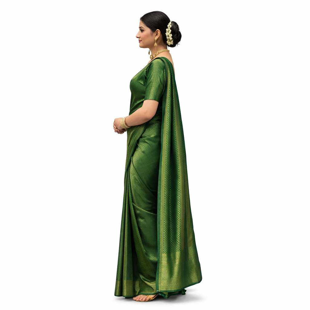 Emerald Charm Litchi Silk Saree