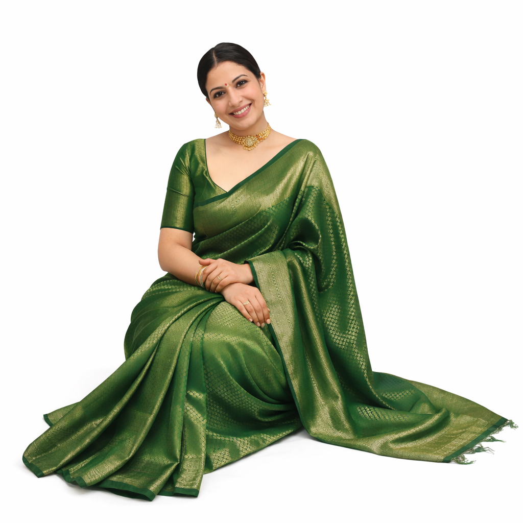 Emerald Charm Litchi Silk Saree