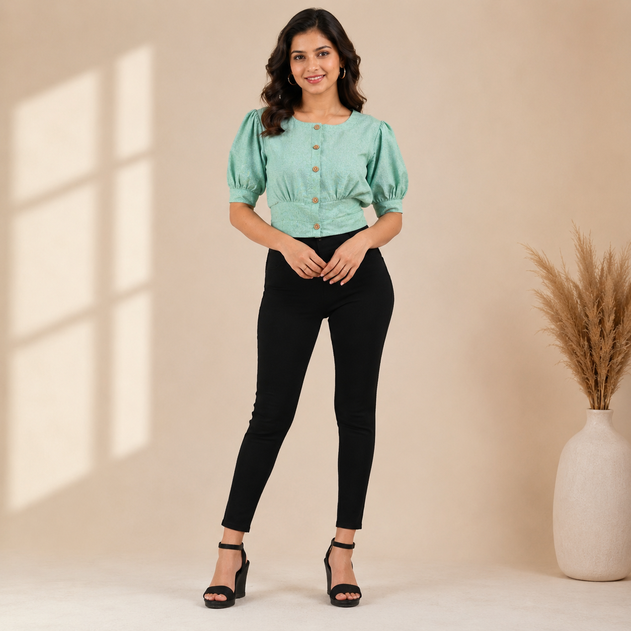 Sea Green Puff Sleeve Top