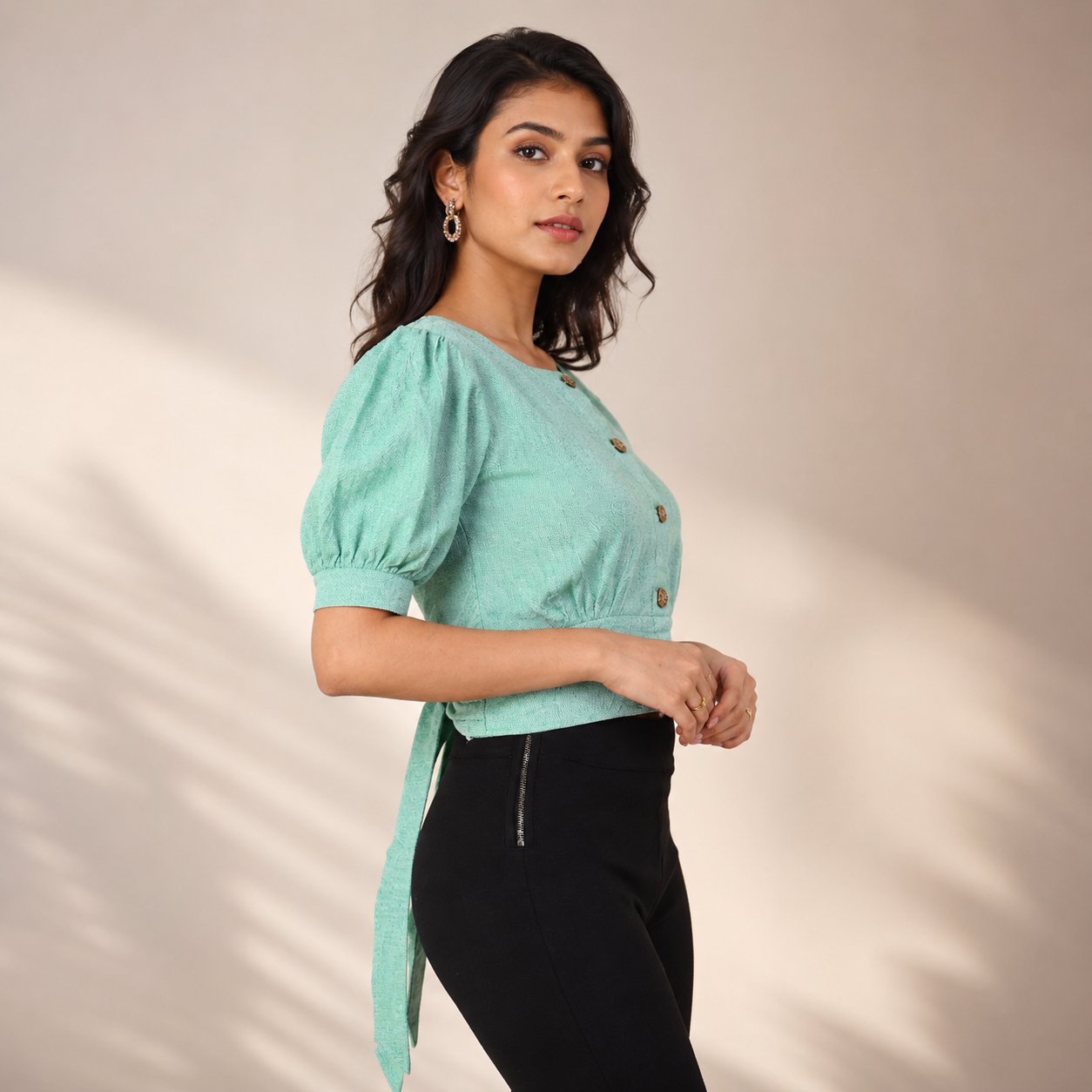 Sea Green Puff Sleeve Top