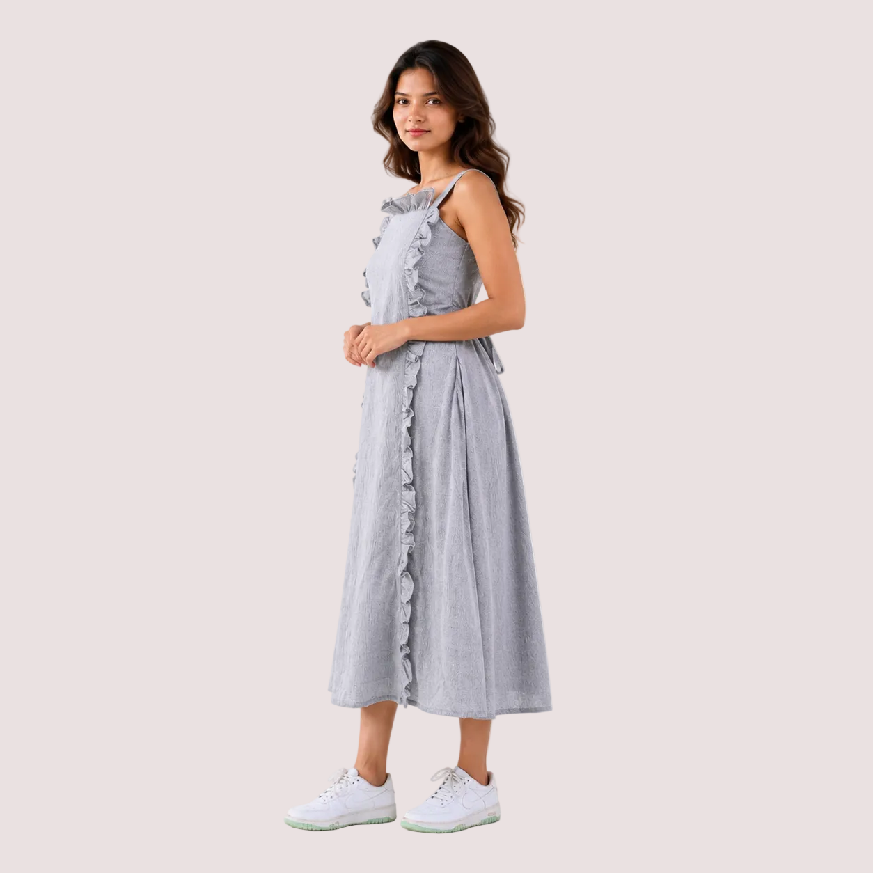 Ruffled Fit-and-Flare Midi