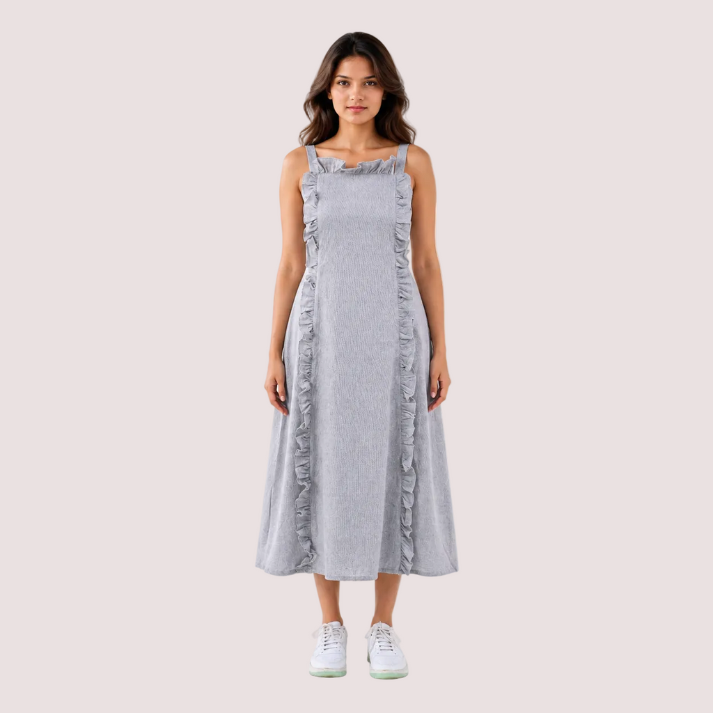 Ruffled Fit-and-Flare Midi