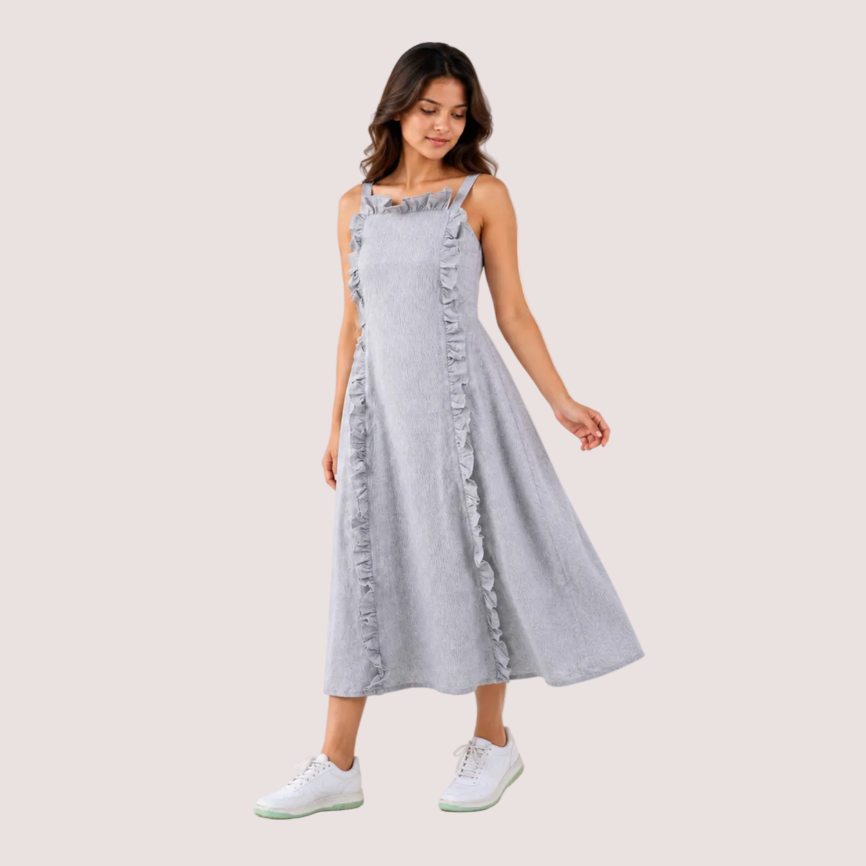 Ruffled Fit-and-Flare Midi