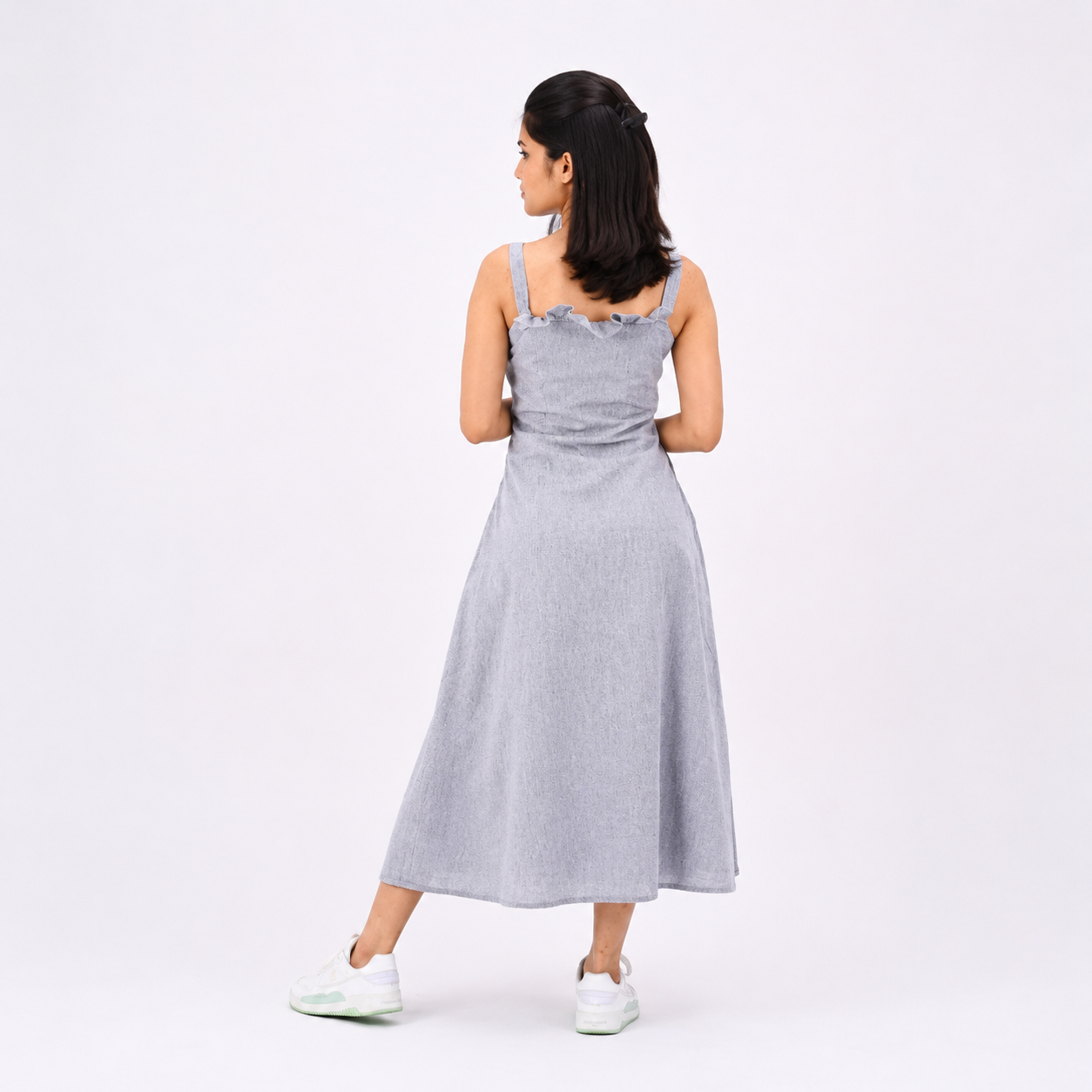Ruffled Fit-and-Flare Midi