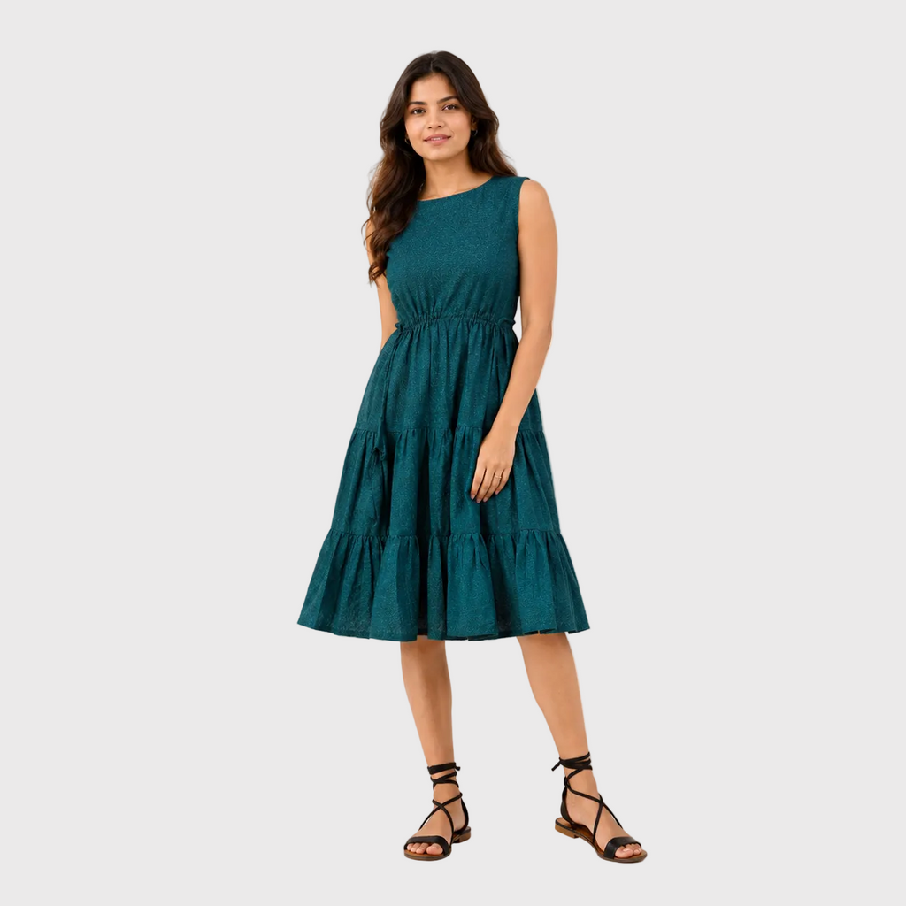 Teal Green Tiered Midi Dress