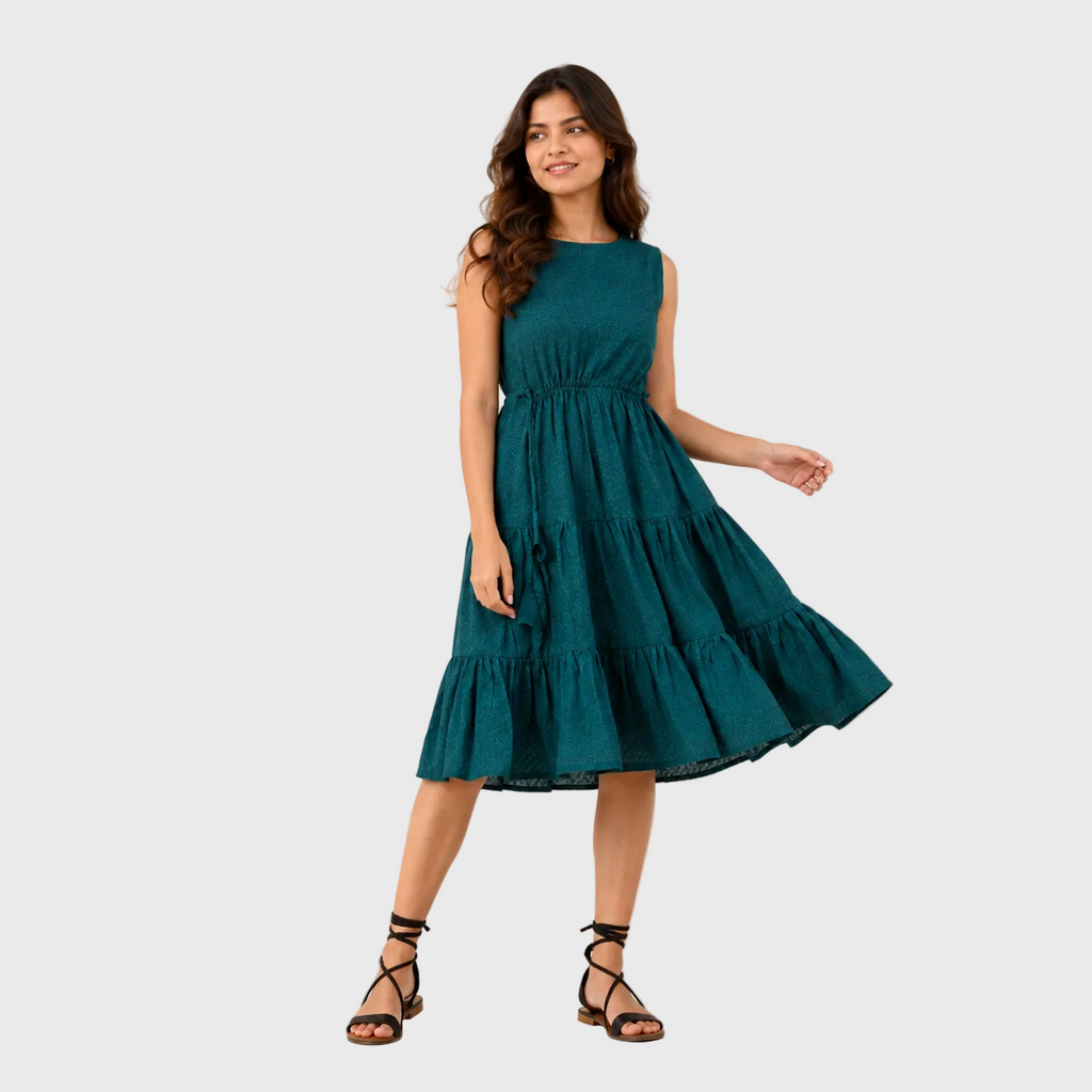 Teal Green Tiered Midi Dress