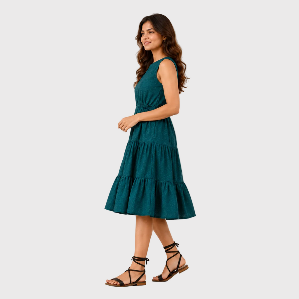 Teal Green Tiered Midi Dress