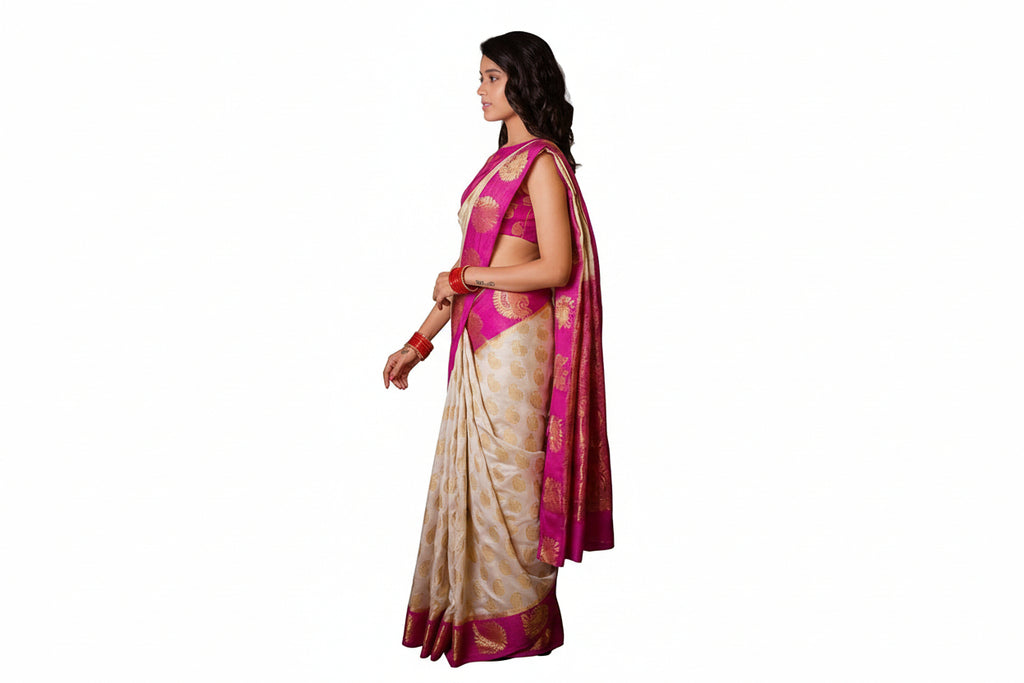 Ivory Bloom Soft Lichi Silk Saree