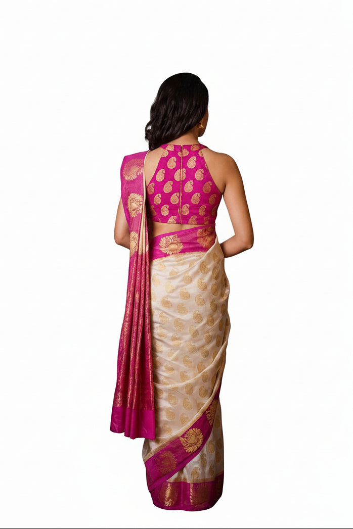 Ivory Bloom Soft Lichi Silk Saree