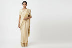 Cream and Gold Silk Saree