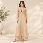 Cream Indo-western Crop Top Set